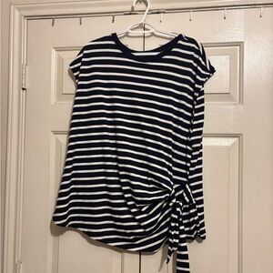 Old Navy Navy and White Striped Short Sleeve Top